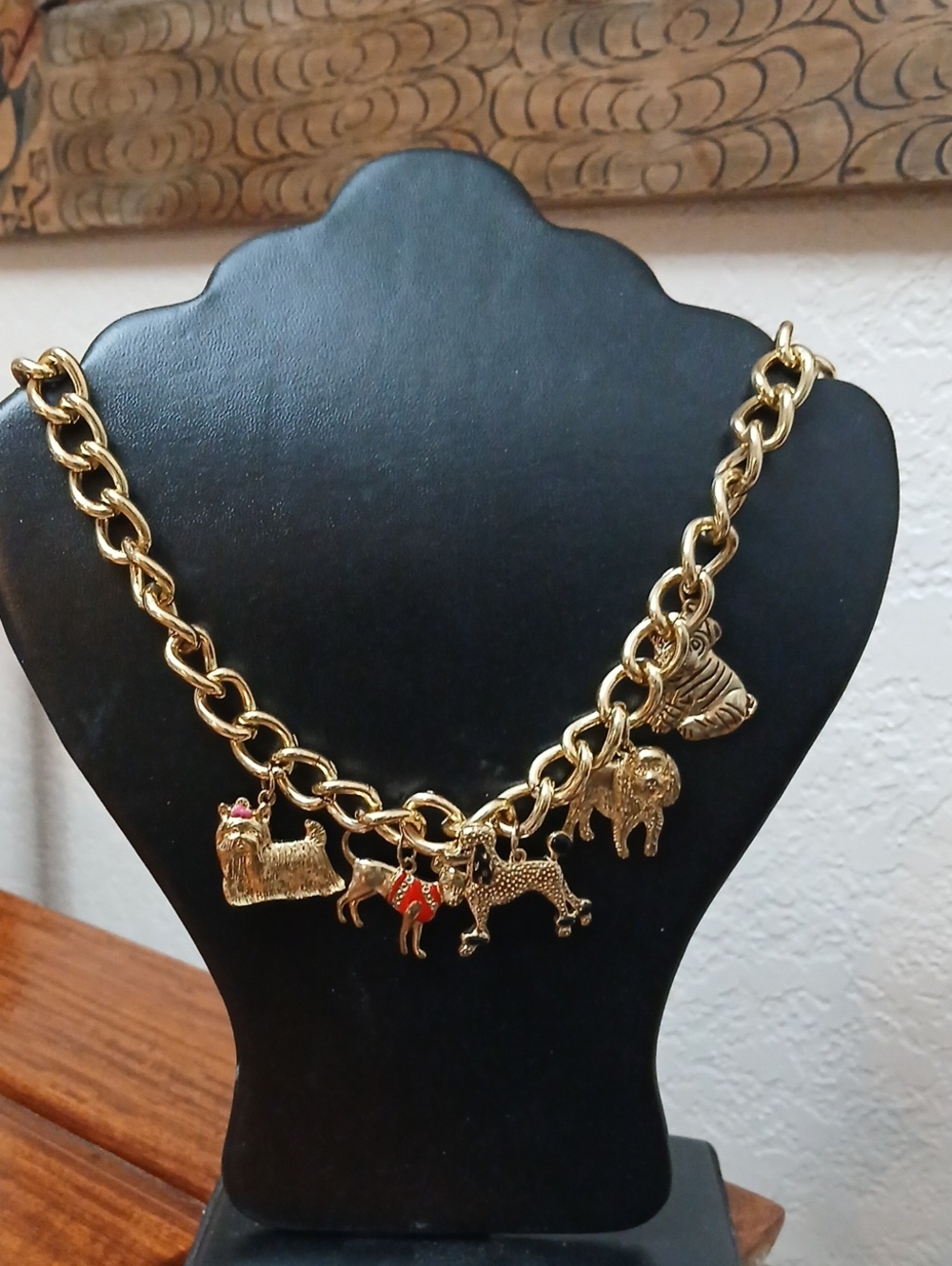 Gold Tone Dog Charm Link Necklace - Women Jewelry